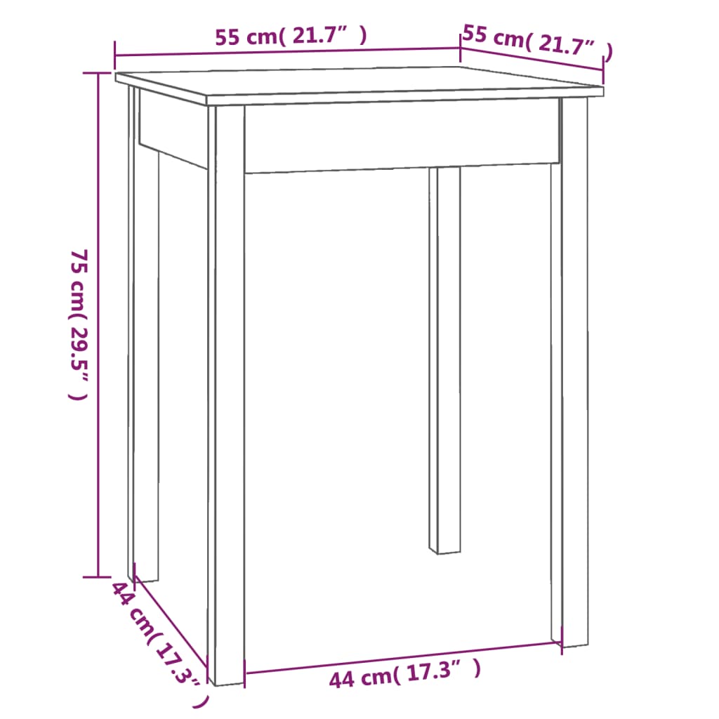 Dining Table White 55x55x75 cm Solid Wood Pine