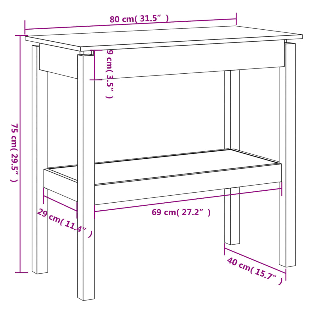 Console Table 80x40x75 cm Solid Wood Pine