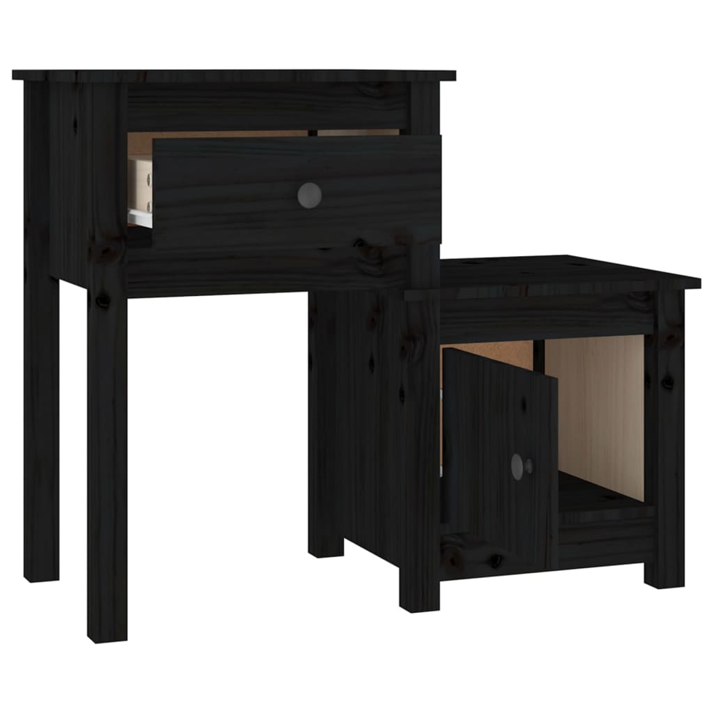 Bedside Cabinet Black 79.5x38x65.5 cm Solid Wood Pine