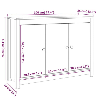 Sideboard White 100x35x74 cm Solid Wood Pine