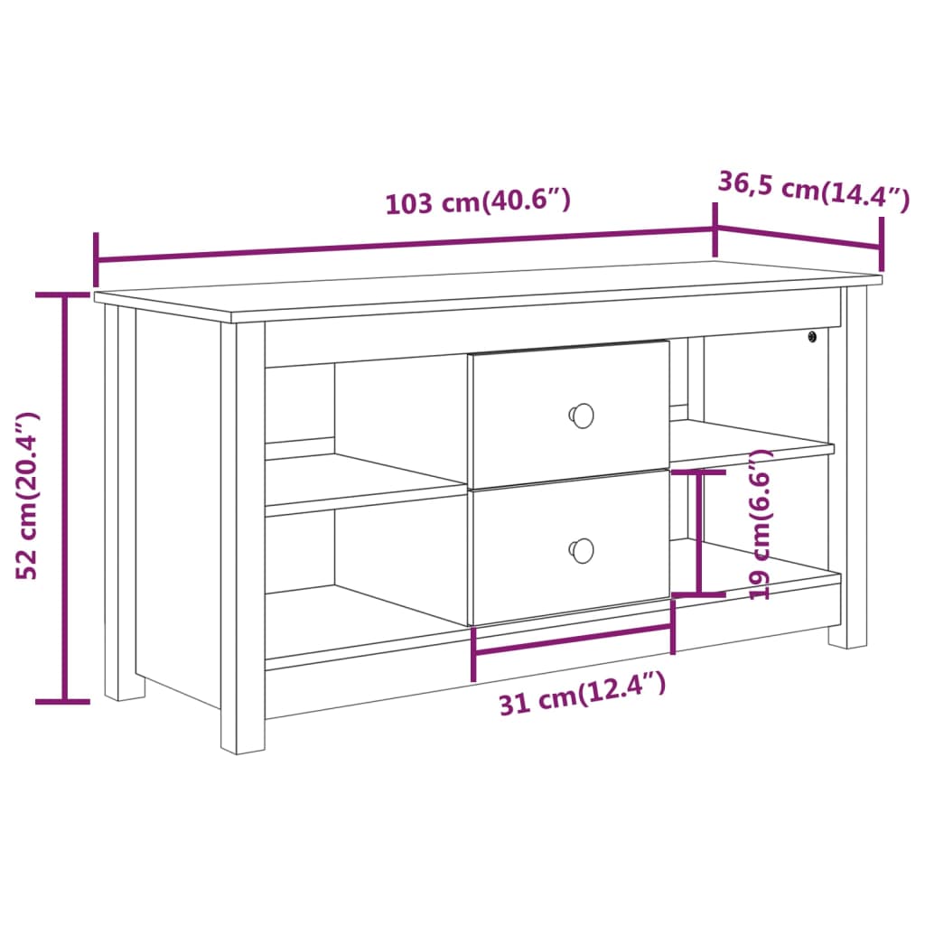 TV Cabinet Grey 103x36.5x52 cm Solid Wood Pine