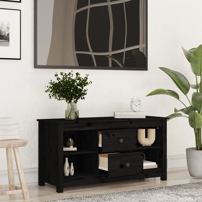 TV Cabinet Black 103x36.5x52 cm Solid Wood Pine