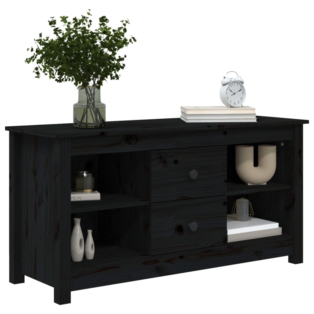 TV Cabinet Black 103x36.5x52 cm Solid Wood Pine