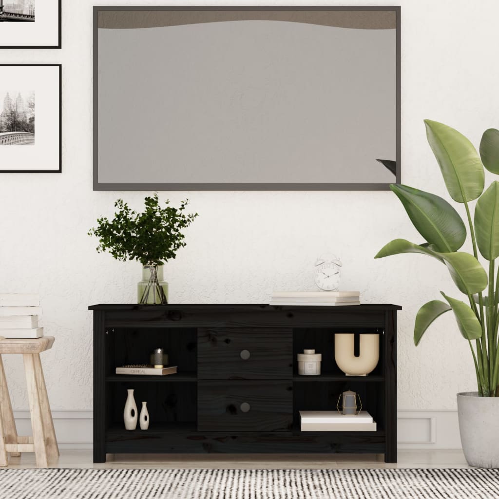 TV Cabinet Black 103x36.5x52 cm Solid Wood Pine