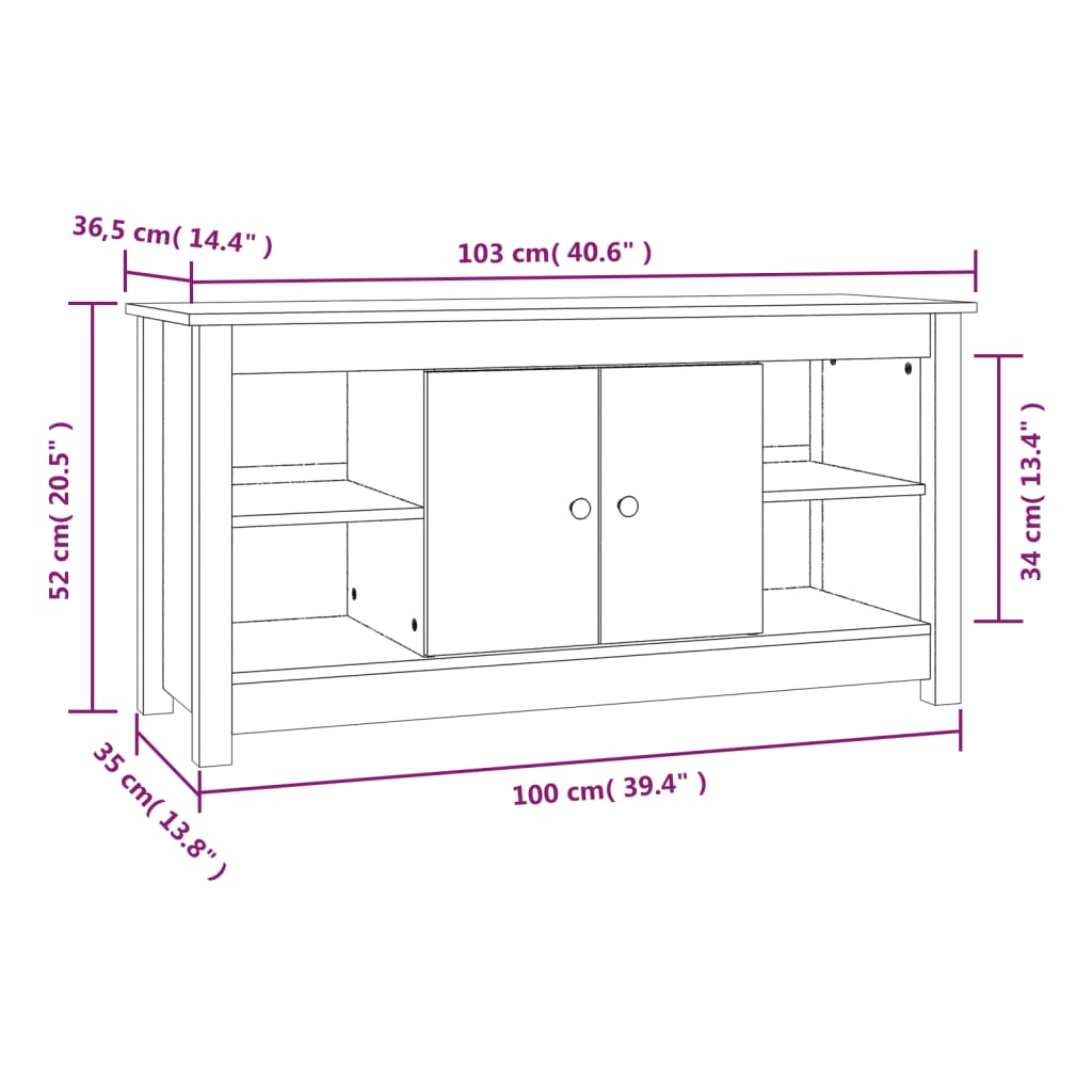 TV Cabinet Grey 103x36,5x52 cm Solid Wood Pine