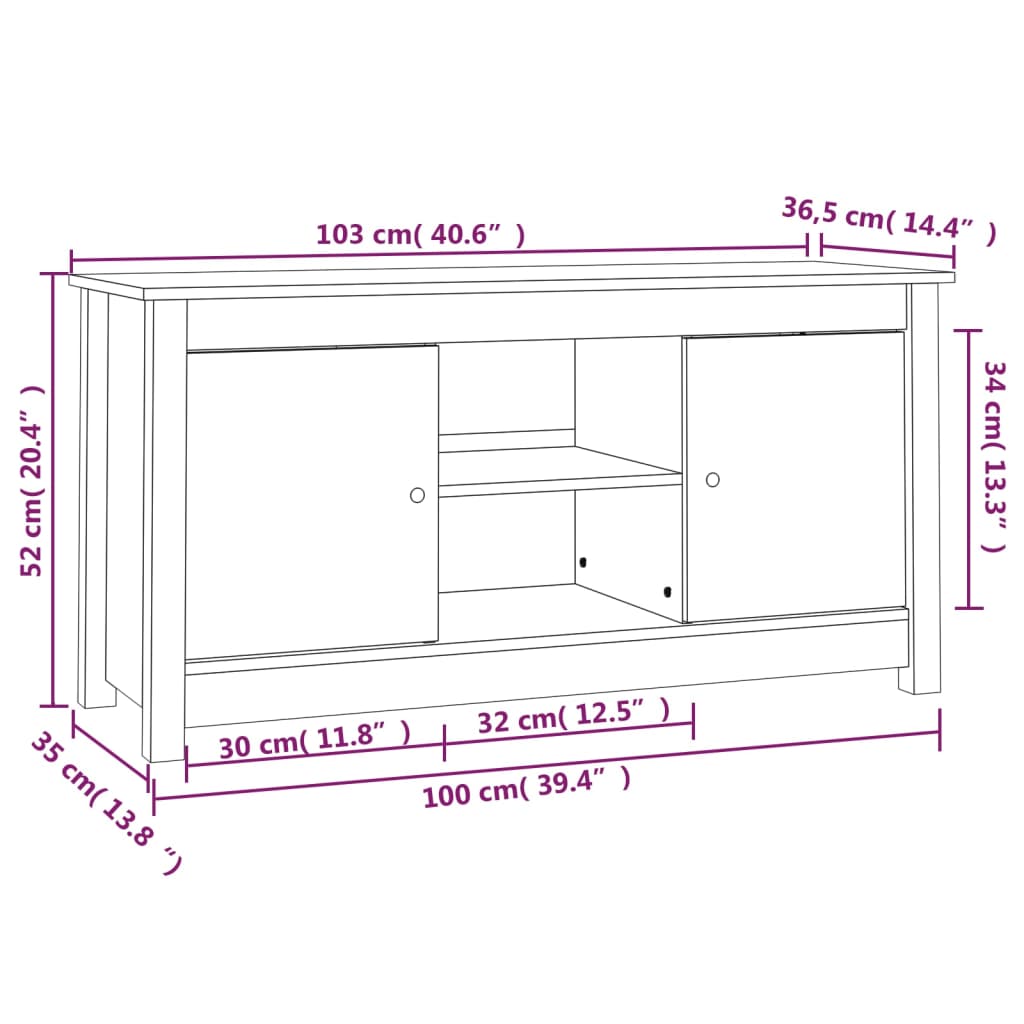 TV Cabinet Grey 103x36.5x52 cm Solid Wood Pine