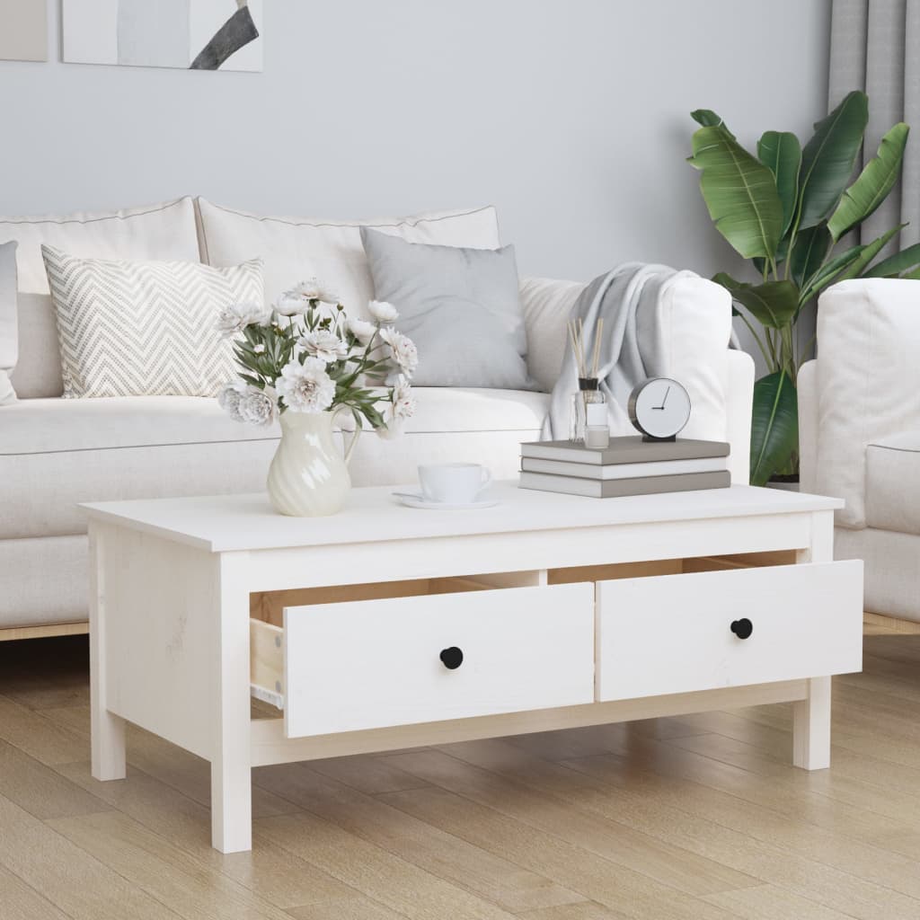Coffee Table White 100x50x40 cm Solid Wood Pine