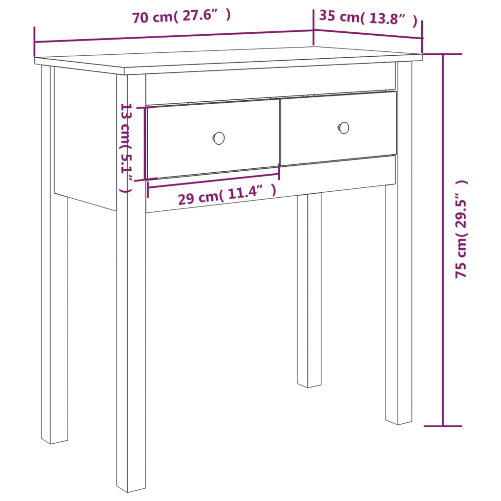 Console Table Honey Brown 70x35x75 cm Solid Wood Pine