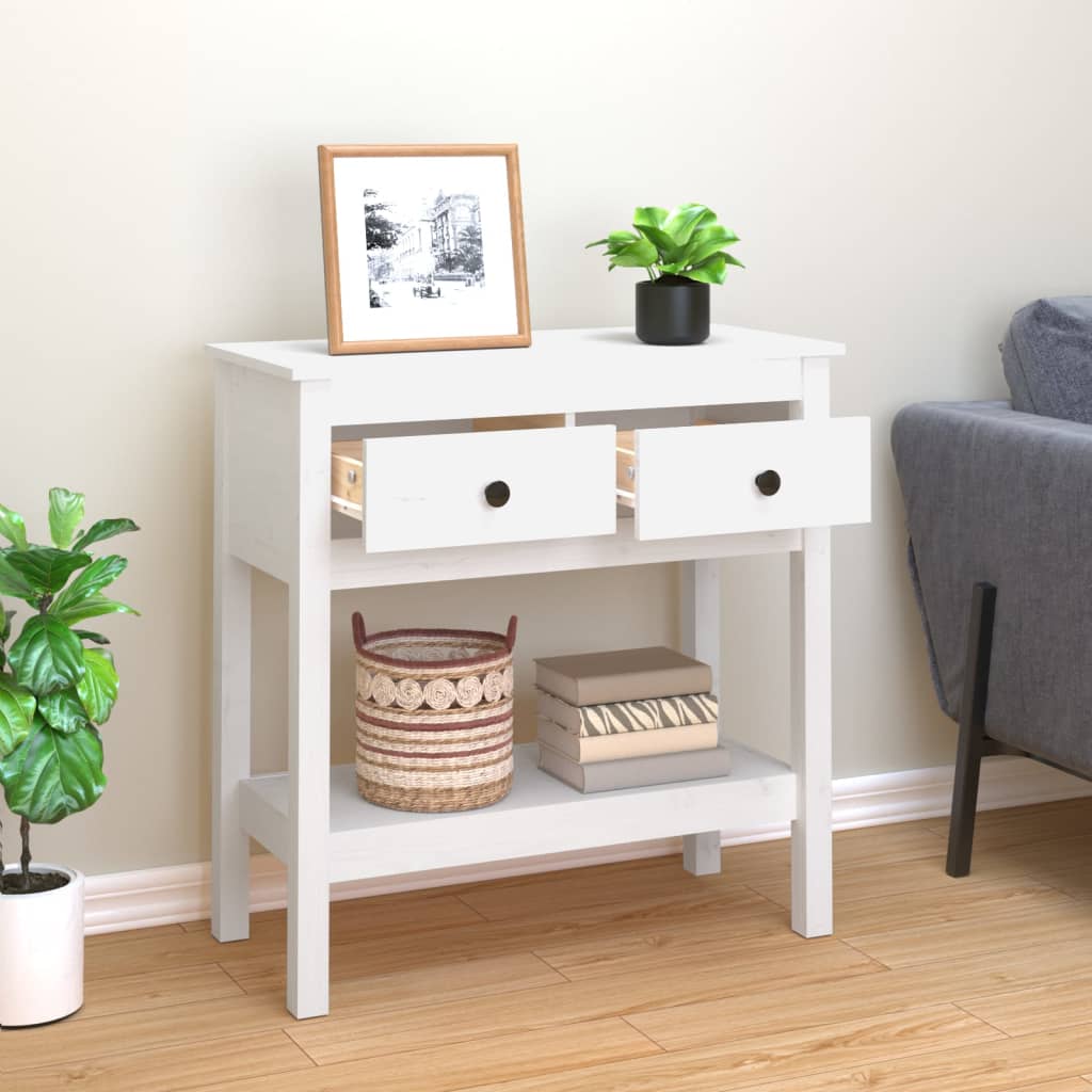 Console Table White 75x35x75 cm Solid Wood Pine