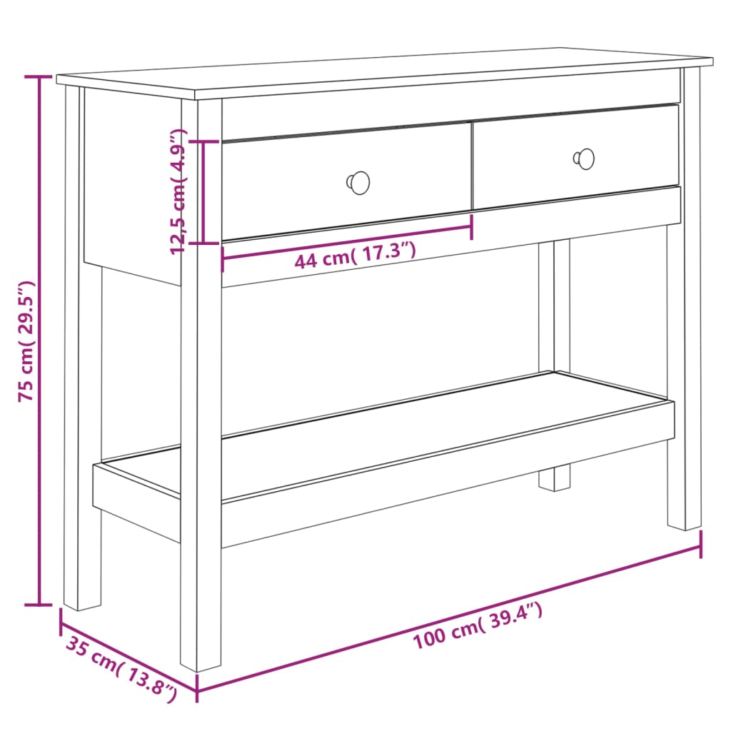 Console Table White 100x35x75 cm Solid Wood Pine