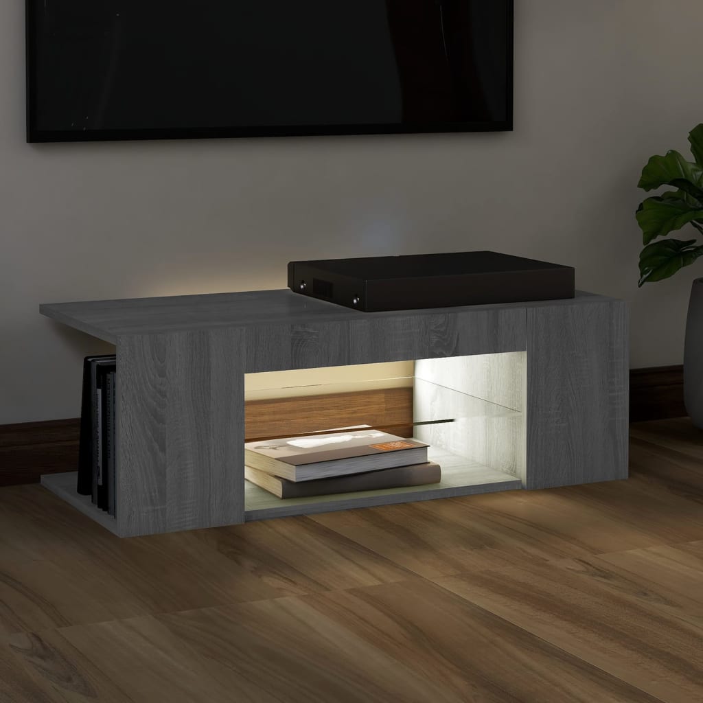 TV Cabinet with LED Lights Grey Sonoma 90x39x30 cm