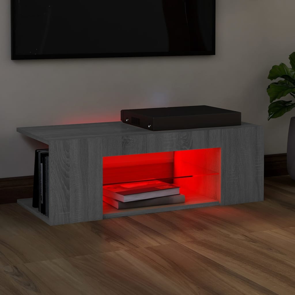 TV Cabinet with LED Lights Grey Sonoma 90x39x30 cm