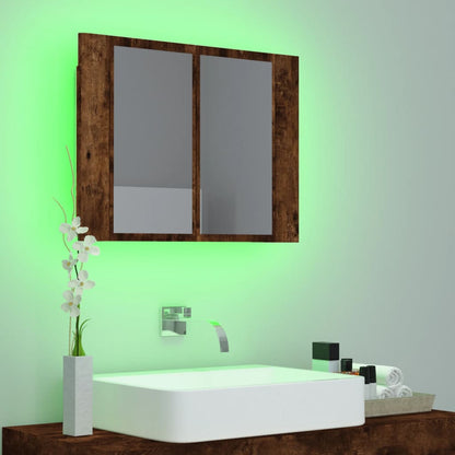 LED Mirror Cabinet Smoked Oak 60x12x45 cm Engineered Wood