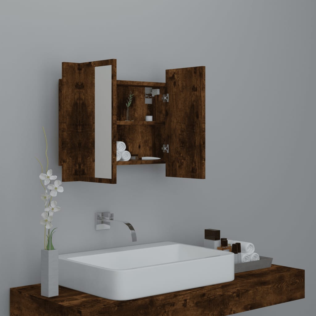 LED Mirror Cabinet Smoked Oak 60x12x45 cm Engineered Wood