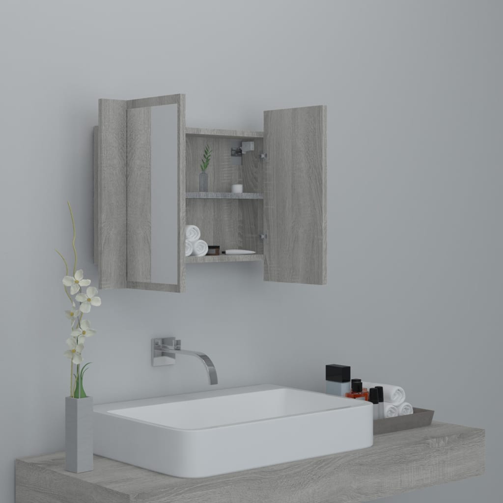 LED Mirror Cabinet Grey Sonoma 60x12x45 cm Engineered Wood