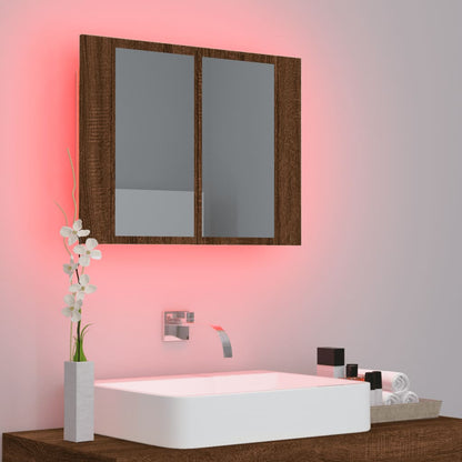 LED Mirror Cabinet Brown Oak 60x12x45 cm Engineered Wood