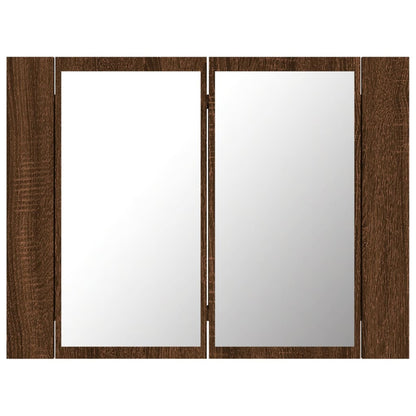 LED Mirror Cabinet Brown Oak 60x12x45 cm Engineered Wood