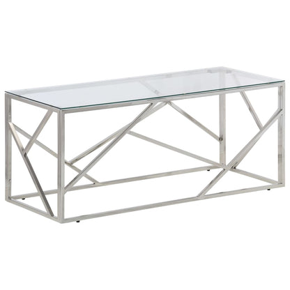 Coffee Table Silver Stainless Steel and Tempered Glass