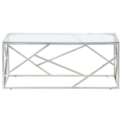 Coffee Table Silver Stainless Steel and Tempered Glass