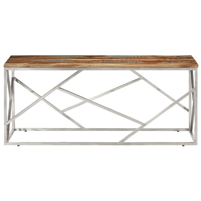 Coffee Table Silver Stainless Steel and Solid Reclaimed Wood