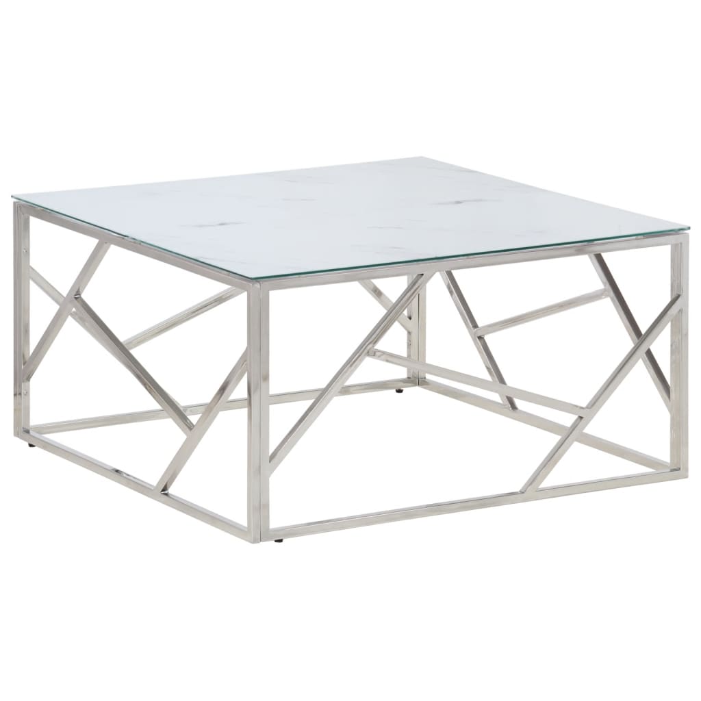 Coffee Table Silver Stainless Steel and Tempered Glass