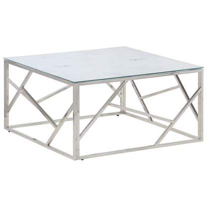 Coffee Table Silver Stainless Steel and Tempered Glass