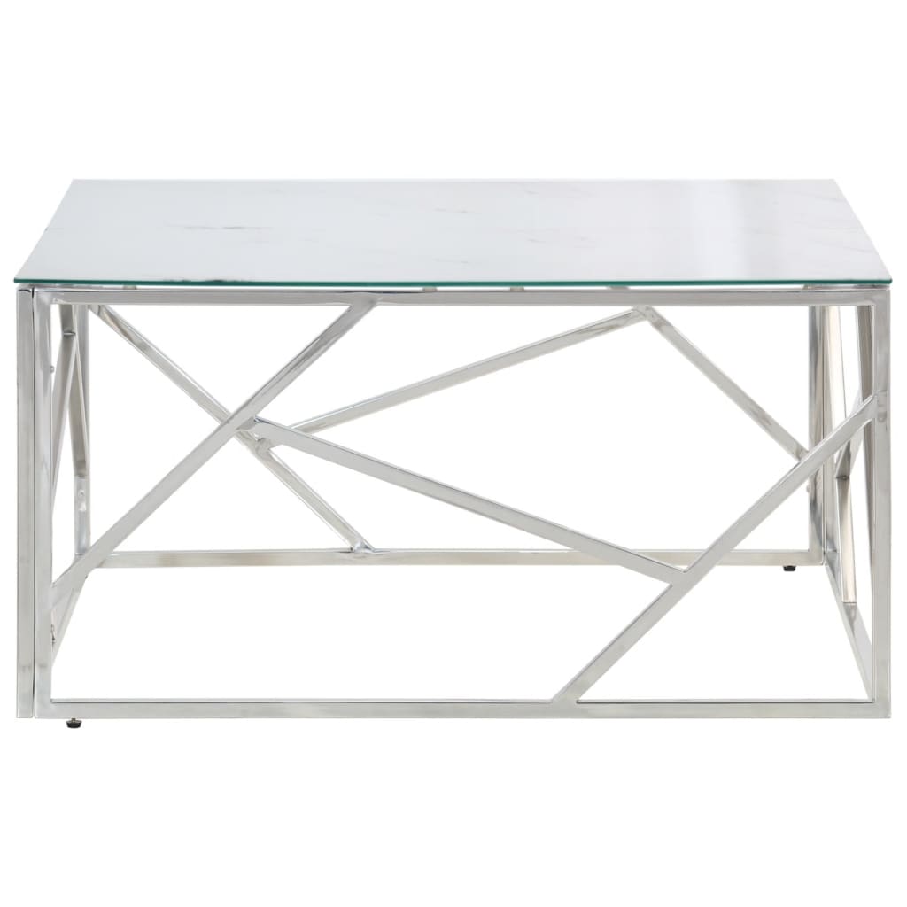 Coffee Table Silver Stainless Steel and Tempered Glass