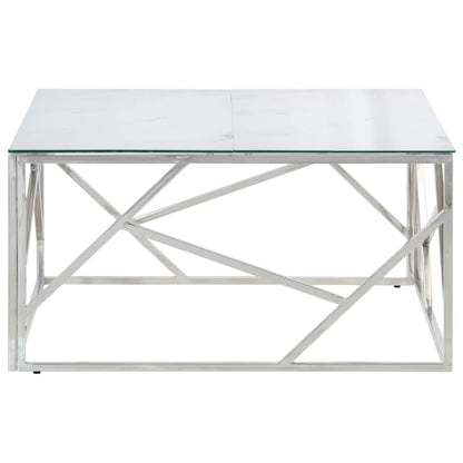 Coffee Table Silver Stainless Steel and Tempered Glass