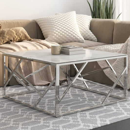 Coffee Table Silver Stainless Steel and Tempered Glass