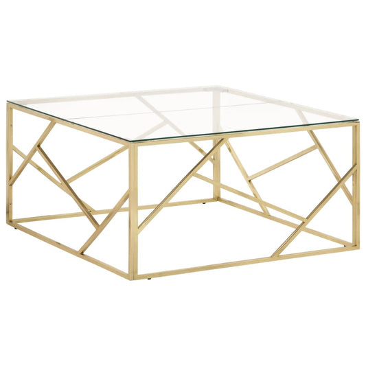 Coffee Table Gold Stainless Steel and Tempered Glass