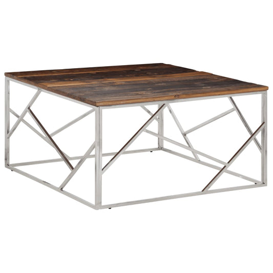 Coffee Table Silver Stainless Steel and Solid Wood Sleeper