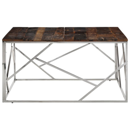 Coffee Table Silver Stainless Steel and Solid Wood Sleeper