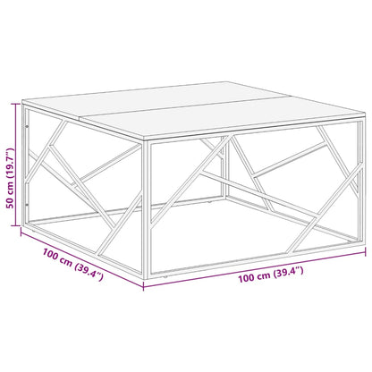 Coffee Table Silver Stainless Steel and Solid Wood Sleeper