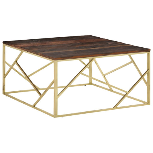 Coffee Table Gold Stainless Steel and Solid Wood Sleeper