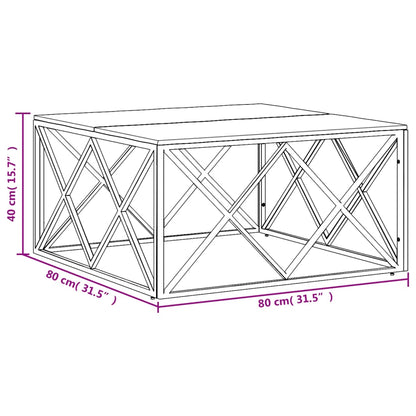 Coffee Table Silver Stainless Steel and Solid Wood Acacia