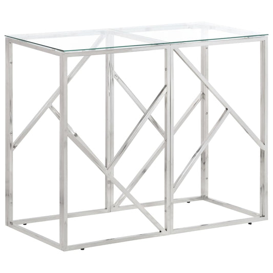 Console Table Silver Stainless Steel and Tempered Glass