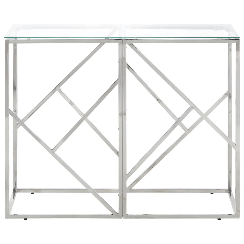 Console Table Silver Stainless Steel and Tempered Glass