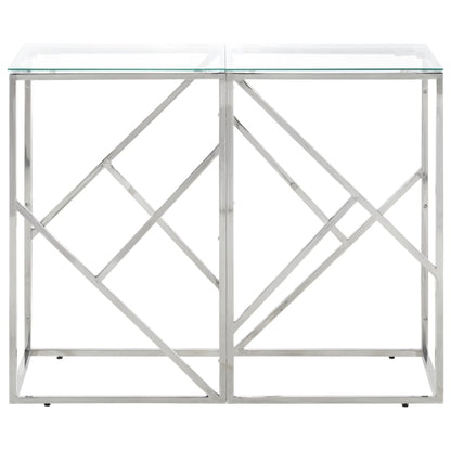 Console Table Silver Stainless Steel and Tempered Glass