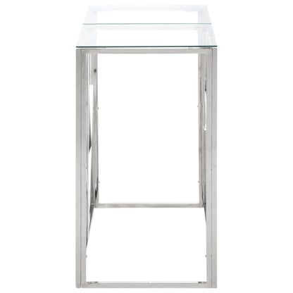 Console Table Silver Stainless Steel and Tempered Glass