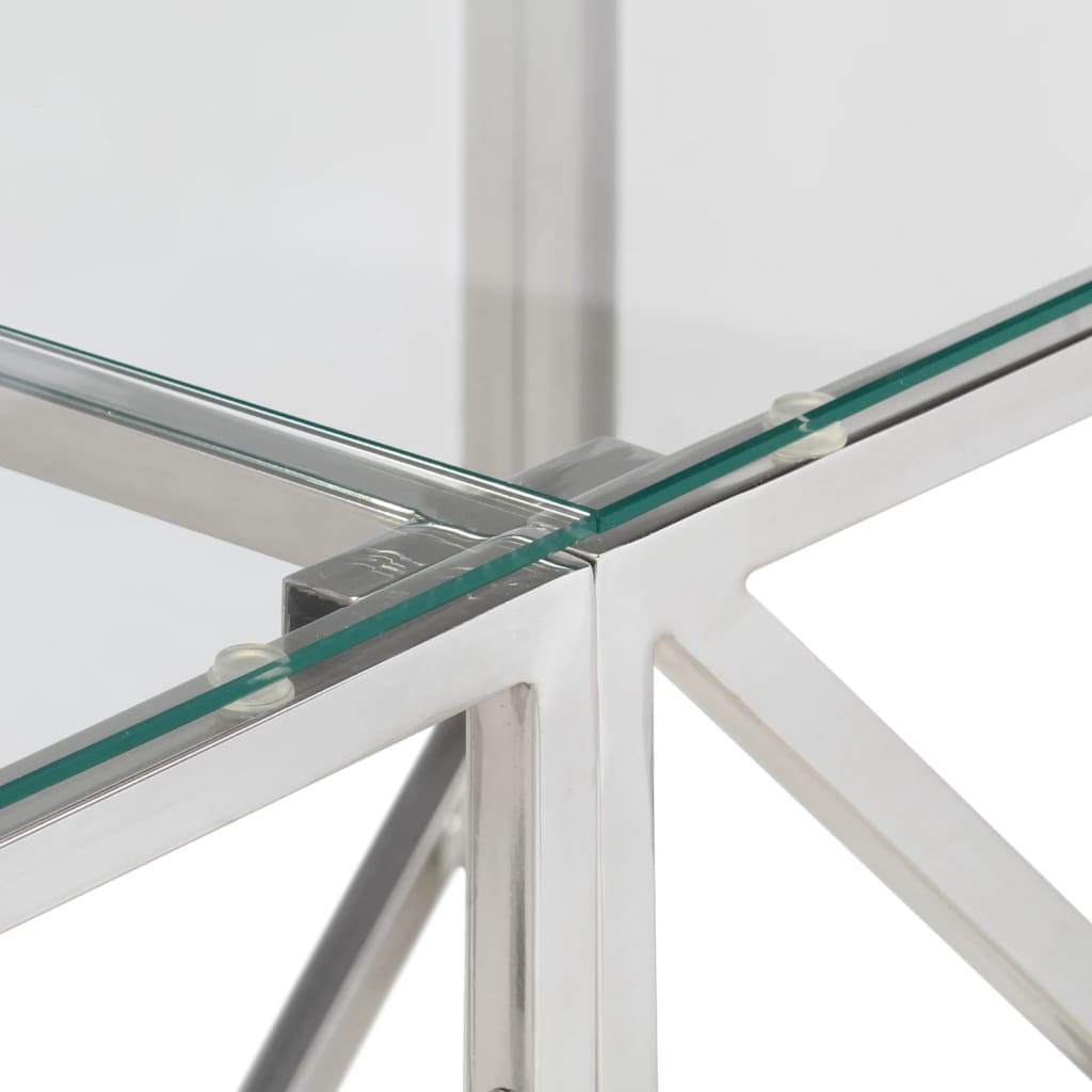 Console Table Silver Stainless Steel and Tempered Glass