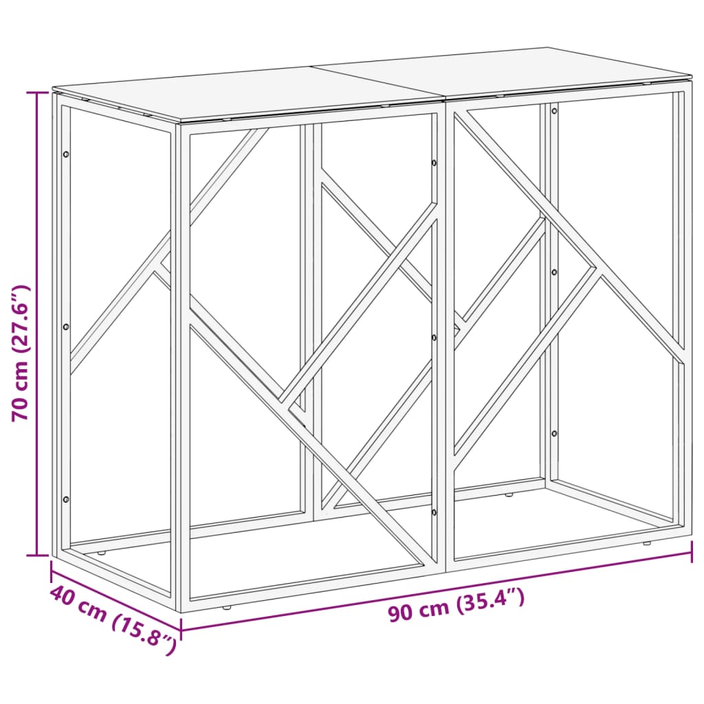 Console Table Silver Stainless Steel and Tempered Glass