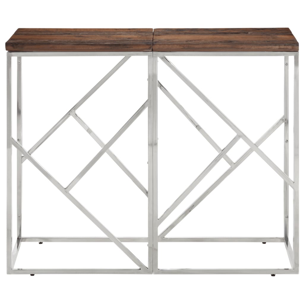 Console Table Silver Stainless Steel and Solid Wood Sleeper