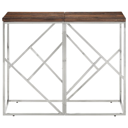 Console Table Silver Stainless Steel and Solid Wood Sleeper