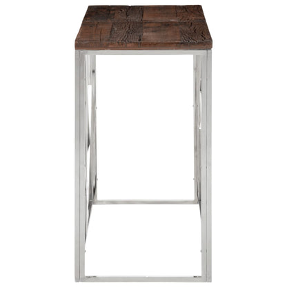 Console Table Silver Stainless Steel and Solid Wood Sleeper