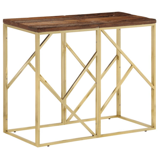 Console Table Gold Stainless Steel and Solid Wood Sleeper