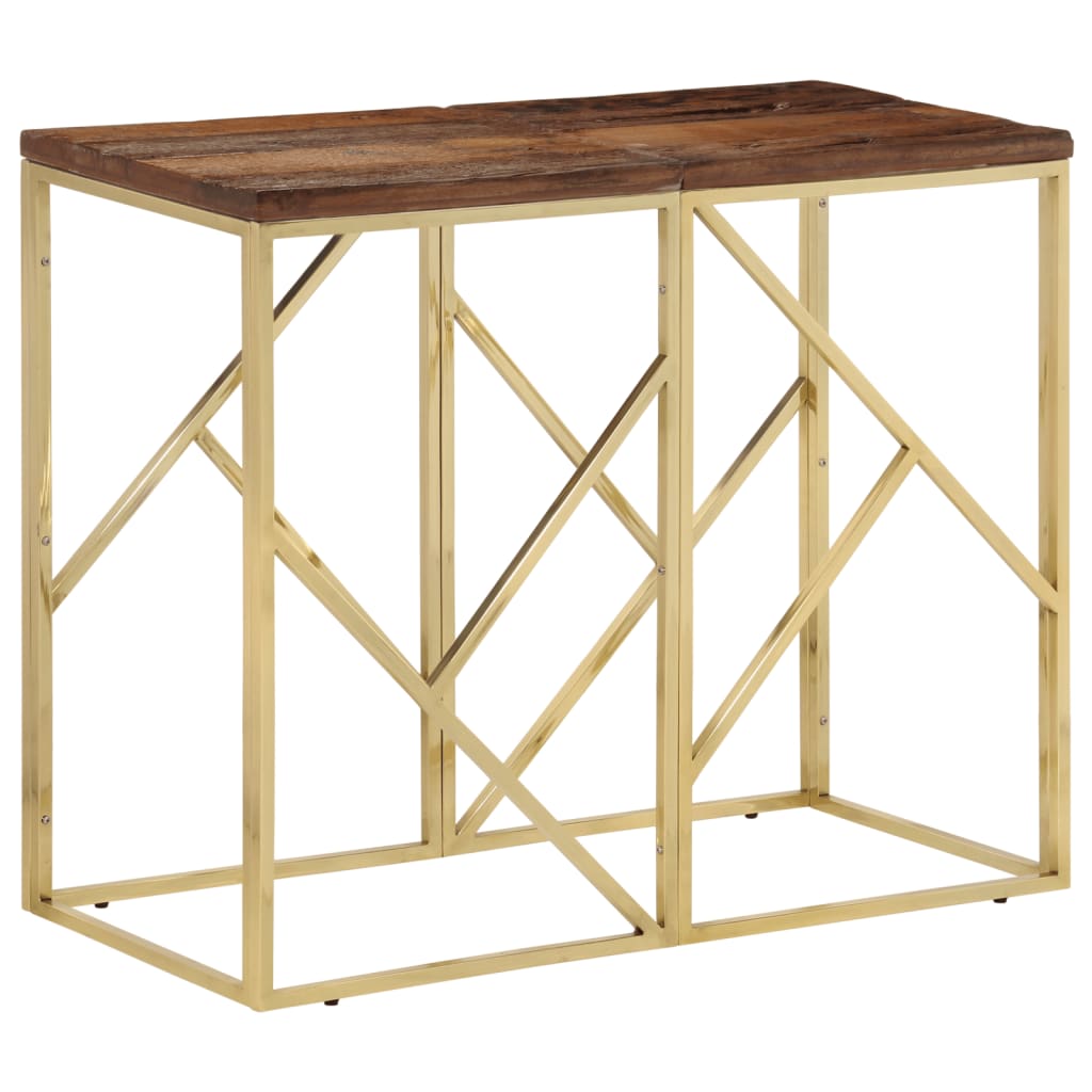 Console Table Gold Stainless Steel and Solid Wood Sleeper