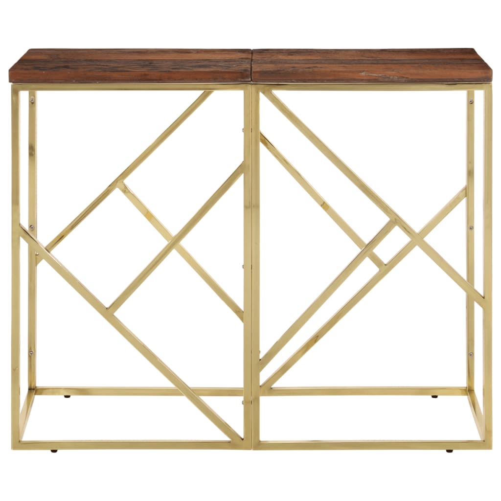 Console Table Gold Stainless Steel and Solid Wood Sleeper