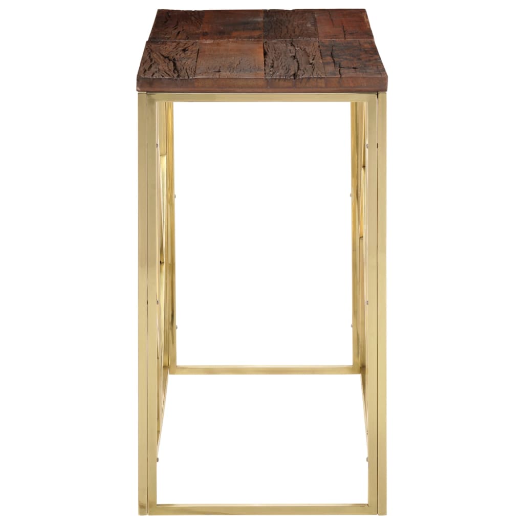 Console Table Gold Stainless Steel and Solid Wood Sleeper