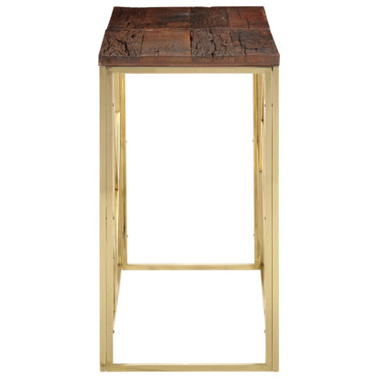 Console Table Gold Stainless Steel and Solid Wood Sleeper