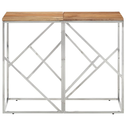 Console Table Silver Stainless Steel and Solid Wood Acacia